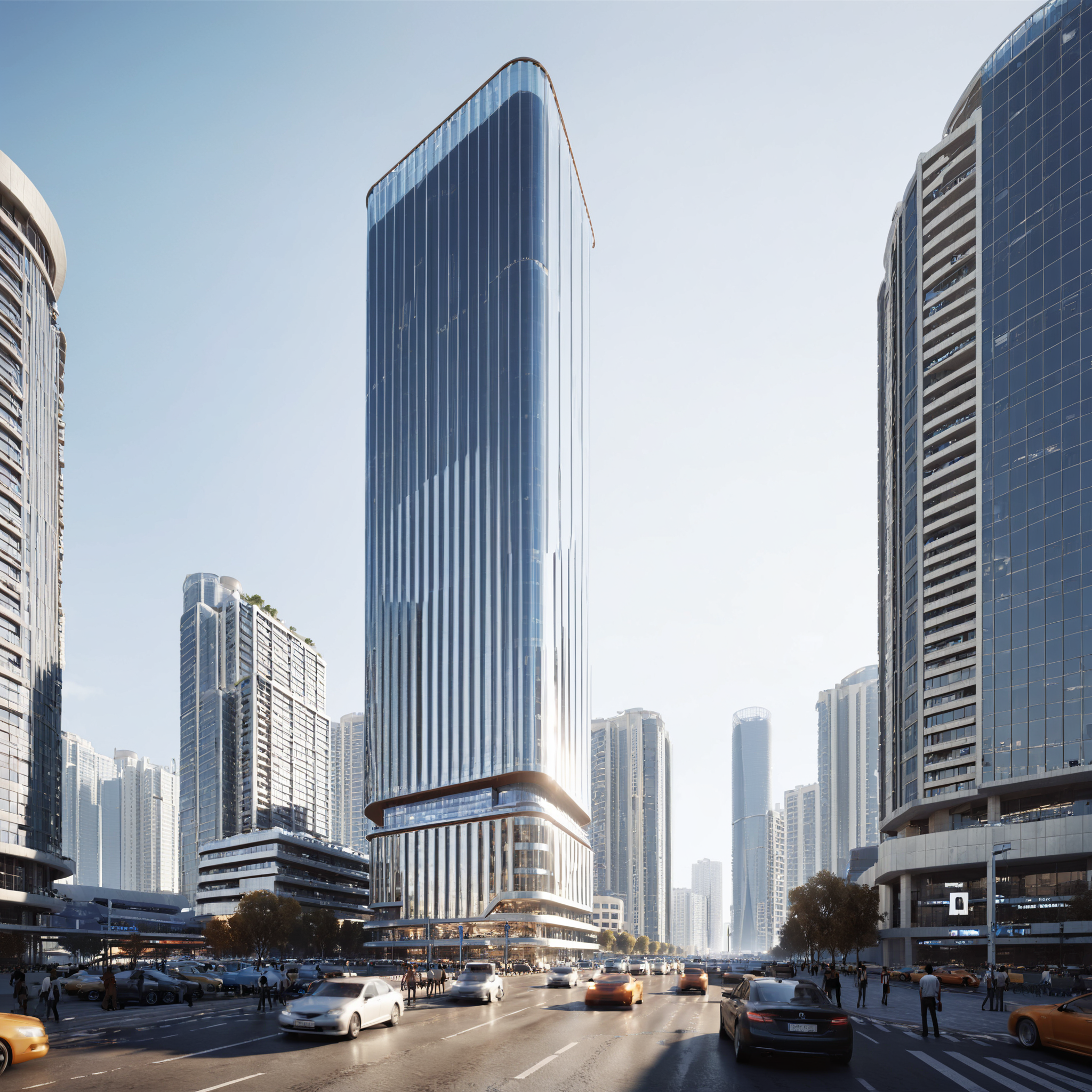 00777-3151490192-_lora_JZCGXL001-000005_0.7_ jzcgxl001, Human perspective，A super high-rise building on the side of the street, design by kpf，a b.png